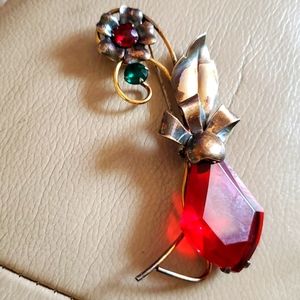 Vintage Brooch Signed 1-20 12K  4" GF w/Stones